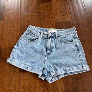 Pacsun Mom Shorts Light Wash Daisy Embroidered Cuffed Denim Size 26